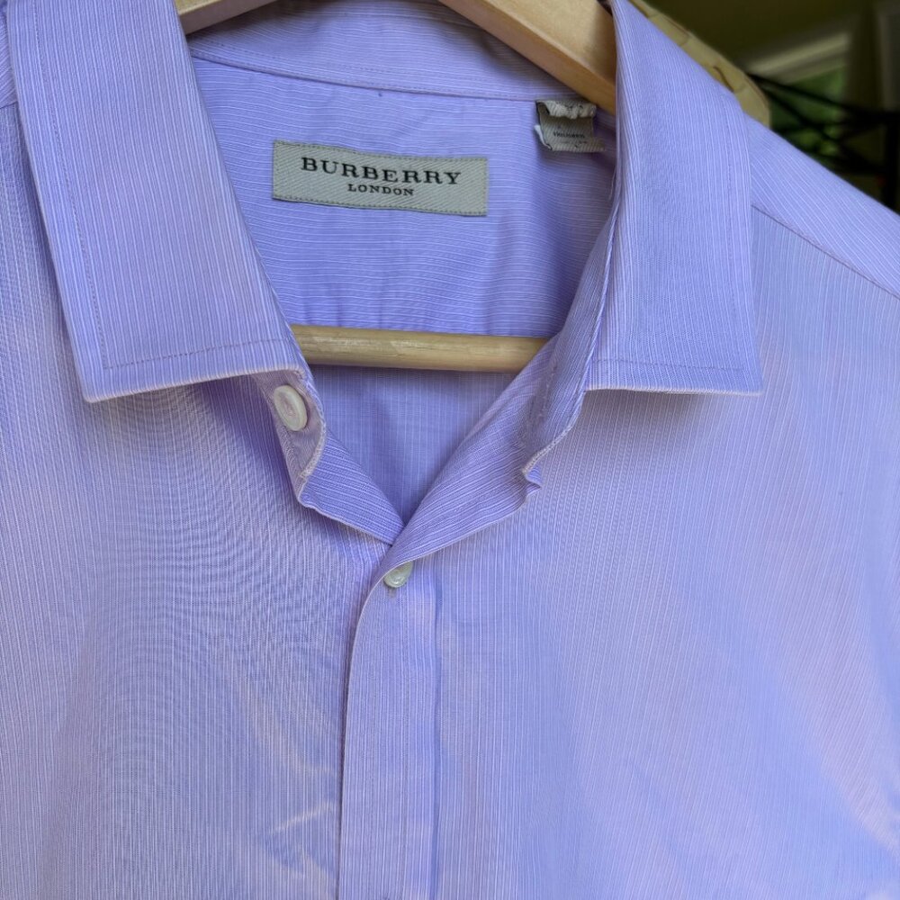 Burberry London Men’s 16.5-42 White Pink Striped Button Up Designer Dress Shirt - Picture 1 of 14